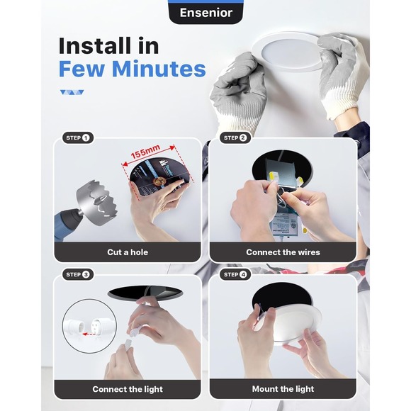 Ensenior 12-Pack 6" LED Recessed Lights – 5CCT 1050LM Dimmable Canles, IC‎ Rated - Picture 9 of 9